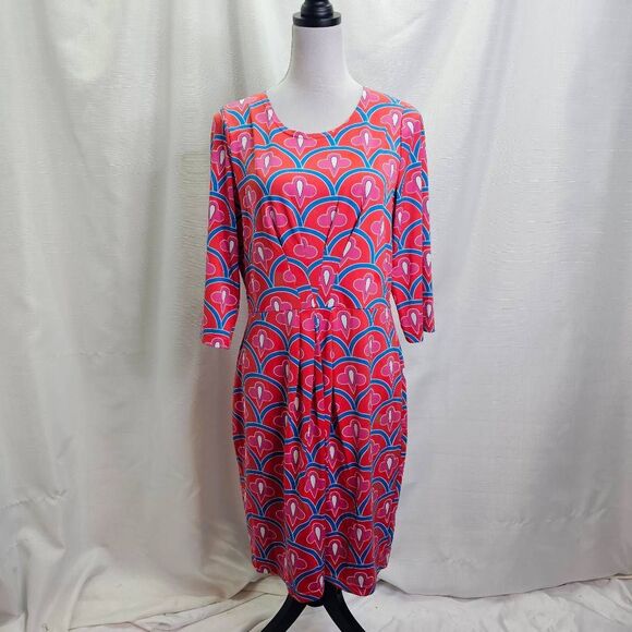 Tracy Negoshian Red Geometric Print Sheath Dress Size Large - Picture 1 of 11